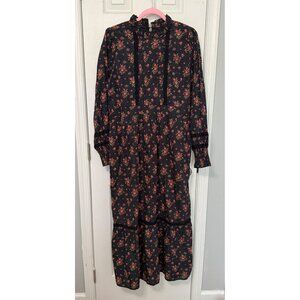 Laura Ashley X Joanie Black & Floral Long Sleeve Maxi Prairie Dress Size 12